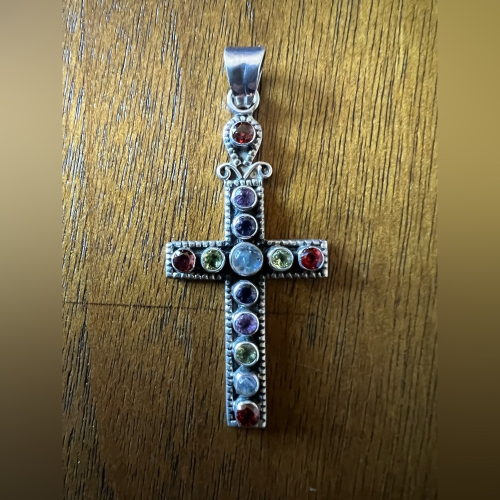 Nicky Butler Sterling Silver Cross Multi Gemstone Pendant